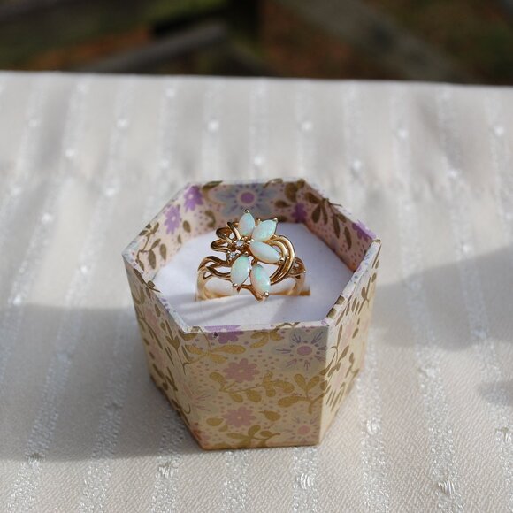 Opal and Diamond 14k Gold Ring Size 6 - Picture 6 of 14